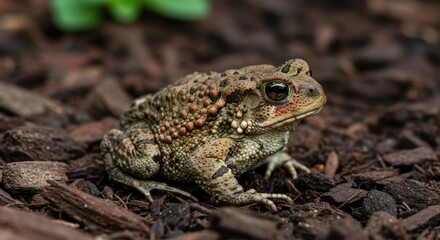 Fototapeta premium Toad Closeup on Ground in Garden