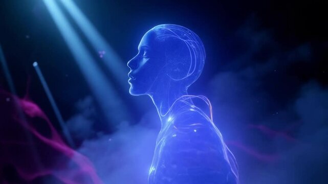 Digital silhouette of a human head with glowing lines, expressing emotions and feelings in a futuristic way

