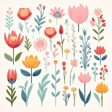 Floral illustration with various flowers and leaves.