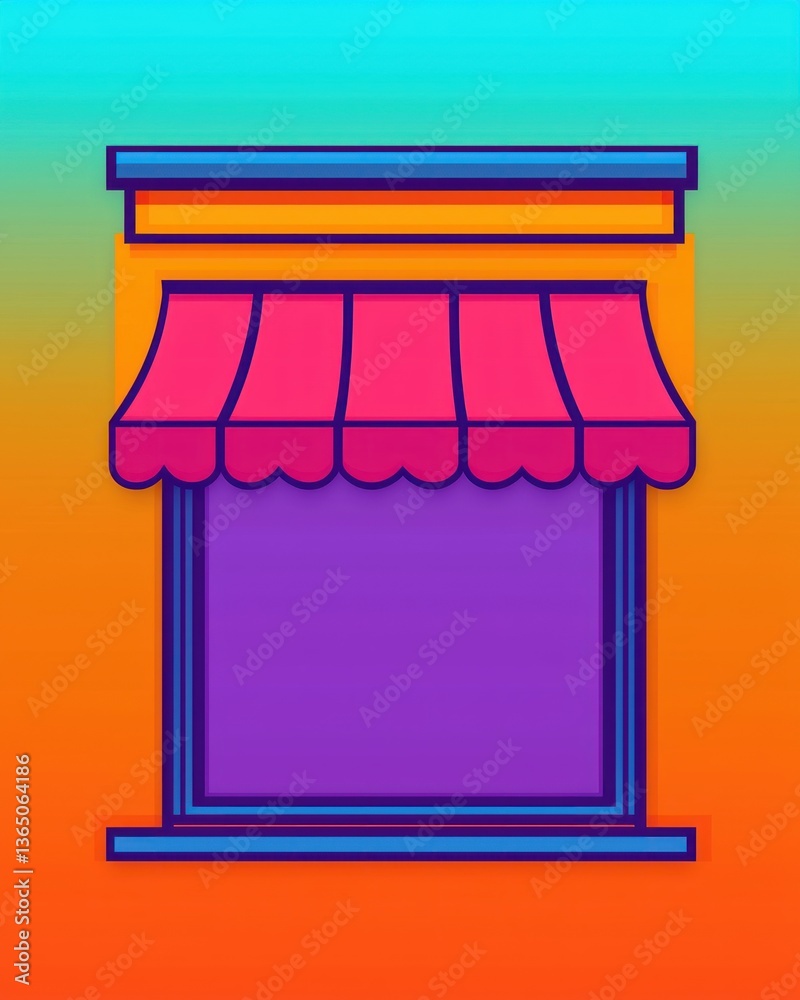Poster Colorful Shop Window with Canopy Design on Bright Gradient Background