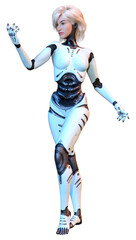 3D Rendering Female Robot on White