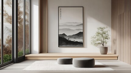 Serene Minimalist Zen Room Interior.