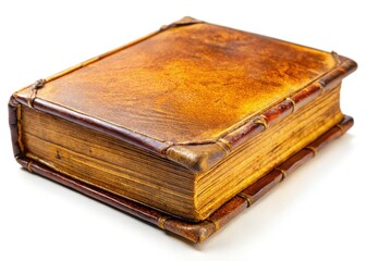 A leather-bound antique book, its yellowed pages and worn cover whispering tales of history from a bygone era.