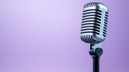 Fototapeta premium Vintage style microphone with stand on a soft purple background for music and performance themes