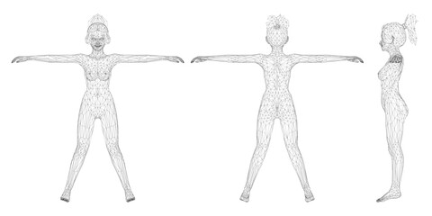 Three women are shown in a black and white photo. The first woman is standing with her arms crossed, the second woman is standing with her arms outstretched