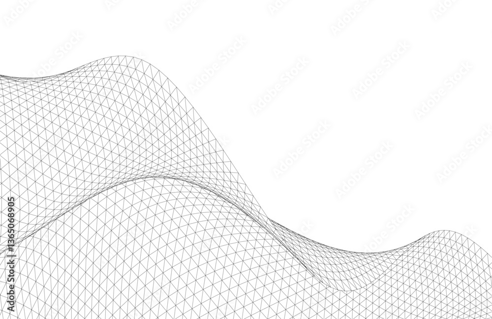 Fototapete abstract wireframe waves - futuristic geometric mesh background - vector illustration