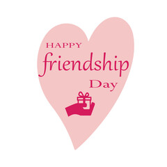 Happy International Friendship day colorful typography vector illustration with cute heart and gift box elements on a white background. Friendship day poster, banner, greeting card template design.