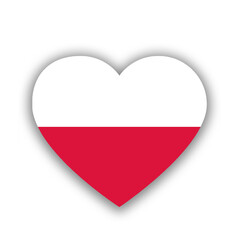 Polish national flag in heart shape isolated on white. Illustration