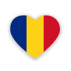Romania national flag in heart shape isolated on white. Illustration