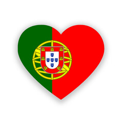 Portuguese national flag in heart shape isolated on white. Illustration. Flag of Portugal