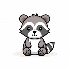 Naklejka premium Cute cartoon raccoon sitting on the ground.
