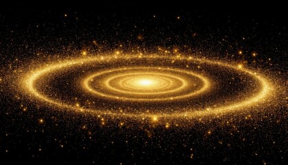 Abstract galaxy made of golden light particles on a black background (artistic). Generated AI