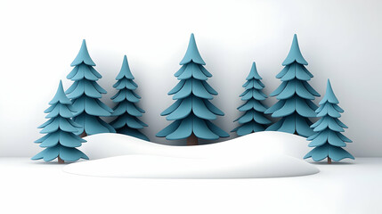 Obraz premium Stylized Winter Forest Scene: Blue Pixel Trees in Snow