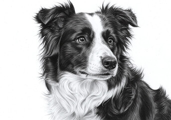 Intricate Pencil Sketch of a Border Collie Portrait with Studio Precision