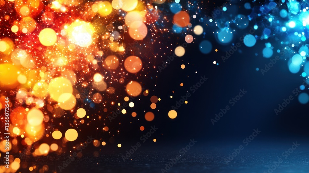 Poster vibrant abstract background with colorful bokeh lights in blue and orange shades