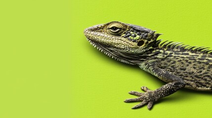 Obraz premium Colorful Lizard on Bright Green Background for Nature Photography