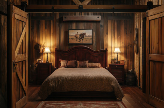 Wild West themed bedroom featuring authentic saloon swinging decor that inspires rustic modern living vibes