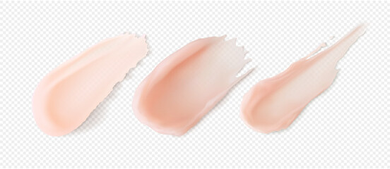 Pink lip balm stroke smears set. Skincare texture lip mask beauty  product swatches realistic vector illustration