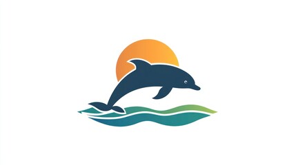 Dolphin jumping over ocean waves at sunset. Possible use Logo design, print design, advertising