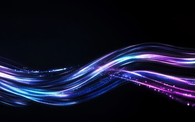 Abstract Flow of Glowing Blue Lines and Particles on Black Background Representing Digital Network