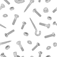 Vector Seamless Background with Colorful Textured Illustrations of Fasteners on White Background