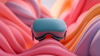 Teal Virtual Reality Headset in Colorful Abstract Waves