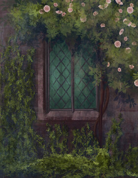 The window in the blooming garden