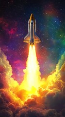 Fototapeta premium Spaceship shuttle launching vibrant rocket cosmic.
