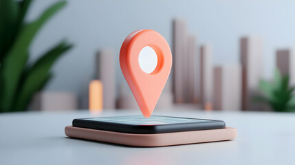 Orange 3D Location Pin on Beige Smartphone Mockup