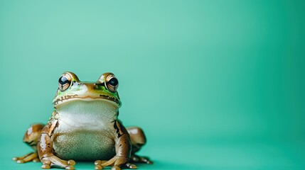 Close-Up of a Frog on a Vibrant Green Background