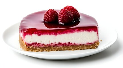 A closeup slice of strawberry cheesecake, a gourmet dessert with red berries and white cream