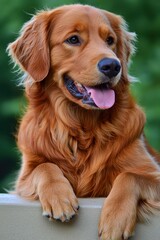 Fototapeta premium Charming Golden Retriever with Playful Expression in Natural Setting