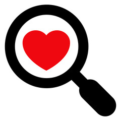 Icono silueta lupa con corazón 