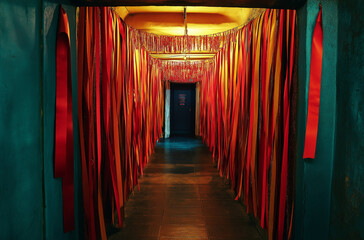 Fototapeta premium Elegant ribbon-festooned entranceway signaling the closing party with festive flair and refined style tonight gracefully