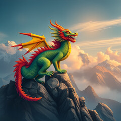 Obraz premium A colorful dragon on a mountain