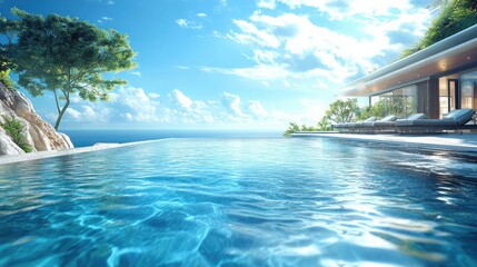 Fototapeta premium Luxury Oceanfront Villa Pool Oasis