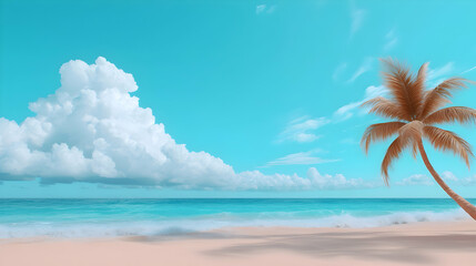Obraz premium Tranquil Beach Scene with Palm Tree Under a Bright Blue Sky