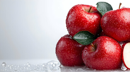 Red Apples with Water Droplets on White Background