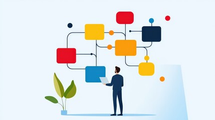 A person organizing workflow diagrams to enhance productivity