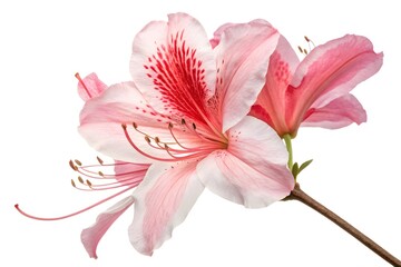 A pink lily blossom, isolated in its floral beauty against a white backdrop