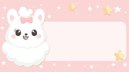 Fototapeta premium Cute cartoon fluffy llama character with pastel pink background