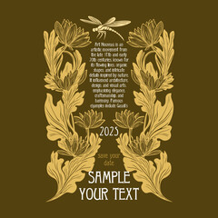 vector vintage items: label art nouveau, water lilies frame, wedding invitation, dragonfly
