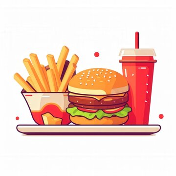 Fast Food Illustration Featuring Fries, Hamburger, and Soda.