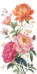 Rolgordijnen Vintage Bloemen Delicate Watercolor Floral Arrangement of Peonies and Complementary Blooms  © khafid