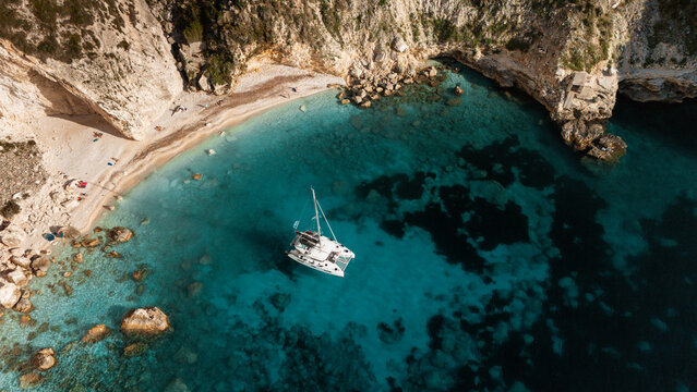 Sailing yacht anchored in Corfu, Greece