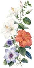 Elegant Watercolor Hibiscus Flowers Arrangement in Various Colors © khafid