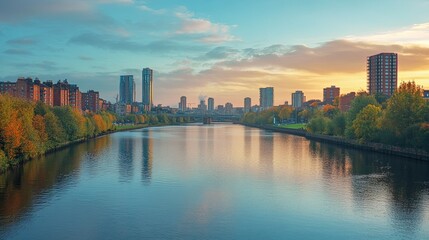 Obraz premium Glasgow Skyline, Cityscape with Iconic Landmarks and River Clyde Views 