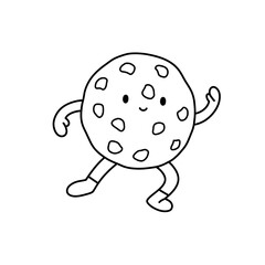 Obraz premium Line drawing of happy cookie character, with round body, small legs, and arms, suggesting playfulness and joy, suitable for children's products or bakery branding