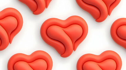 Red Heart Pattern on White Background
