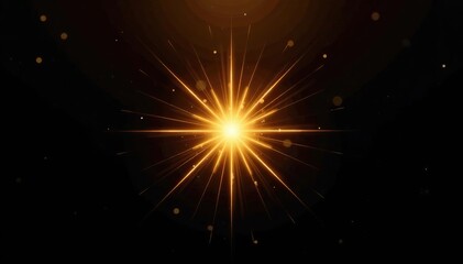 Naklejka premium Gold flare vector radiating from center on black background, vivid, illustration